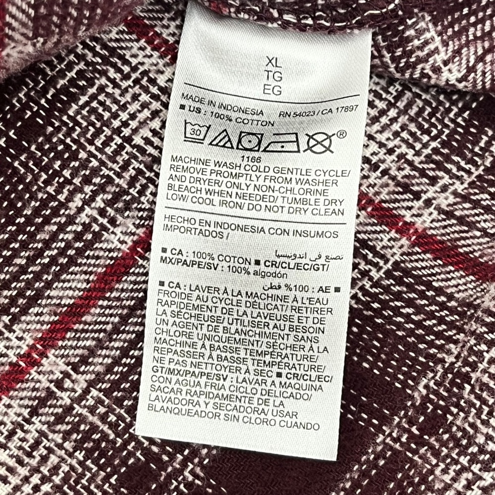 Old Navy Mens Size XL Button Up‎ The Boyfriend Shirt Burgundy Plaid Flannel - Picture 4 of 8